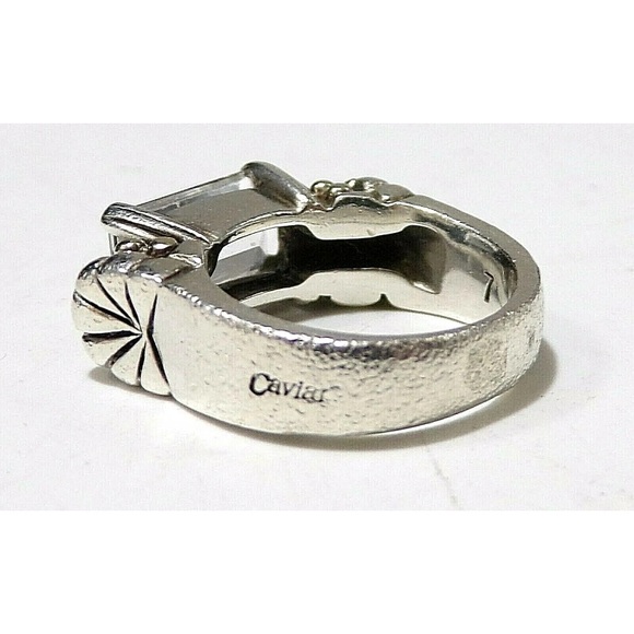 Sold LAGOS CAVIAR SIGNED 18K YELLOW GOLD & Sterling Silver WHITE TOPAZ SZ 7 RING - Picture 2 of 8